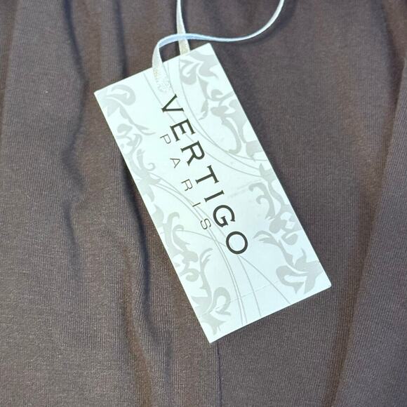 New VERTIGO PARIS Brown Sleeveless Dress Beaded Straps Knot Front Jersey Sz L - Picture 7 of 15